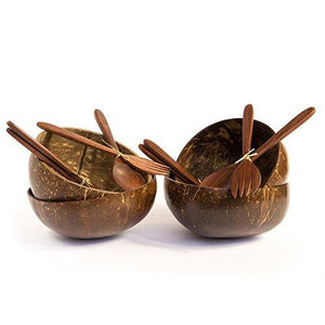 set de bols en noix de coco avec couverts en bois