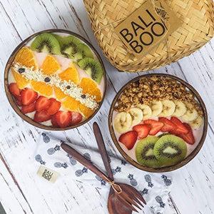 Set de 4 bols en noix de coco avec couverts et pailles en bambou Bali Boo